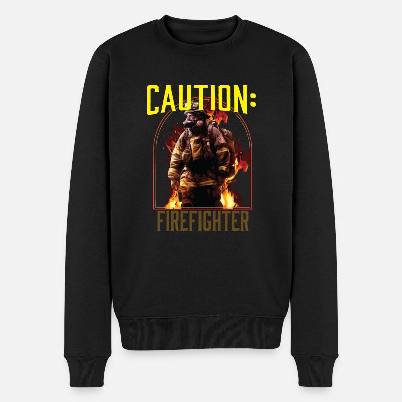Caution Firefighter Fire Rescue Fireman - Men's Premium Organic Jumper - black