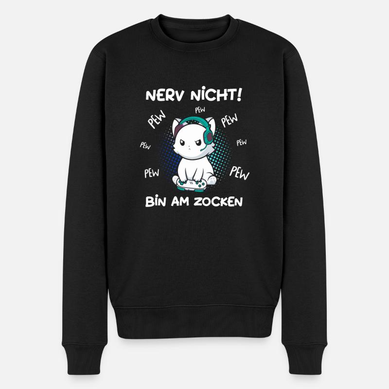 Nerv nicht bin am zocken Gamer Cat Katze Gaming - Männer Premium Bio Pullover - Schwarz