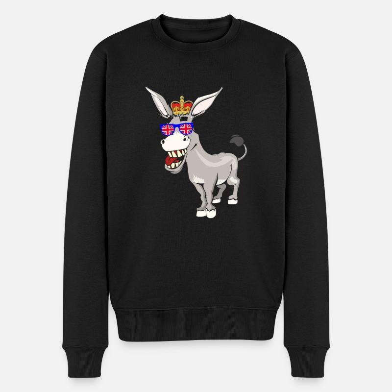 Esel Queen Elizabeth II Britische Krone - Männer Premium Bio Pullover - Schwarz