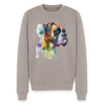 German Boxer Dog Watercolor Design - Men's Premium Organic Jumper - taupe - Front - Nico (187cm)