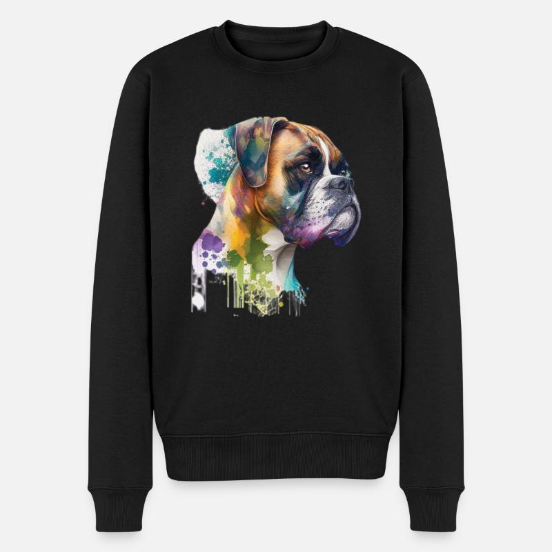 Deutscher Boxer Hund Wasserfarbe Design - Männer Premium Bio Pullover - Schwarz