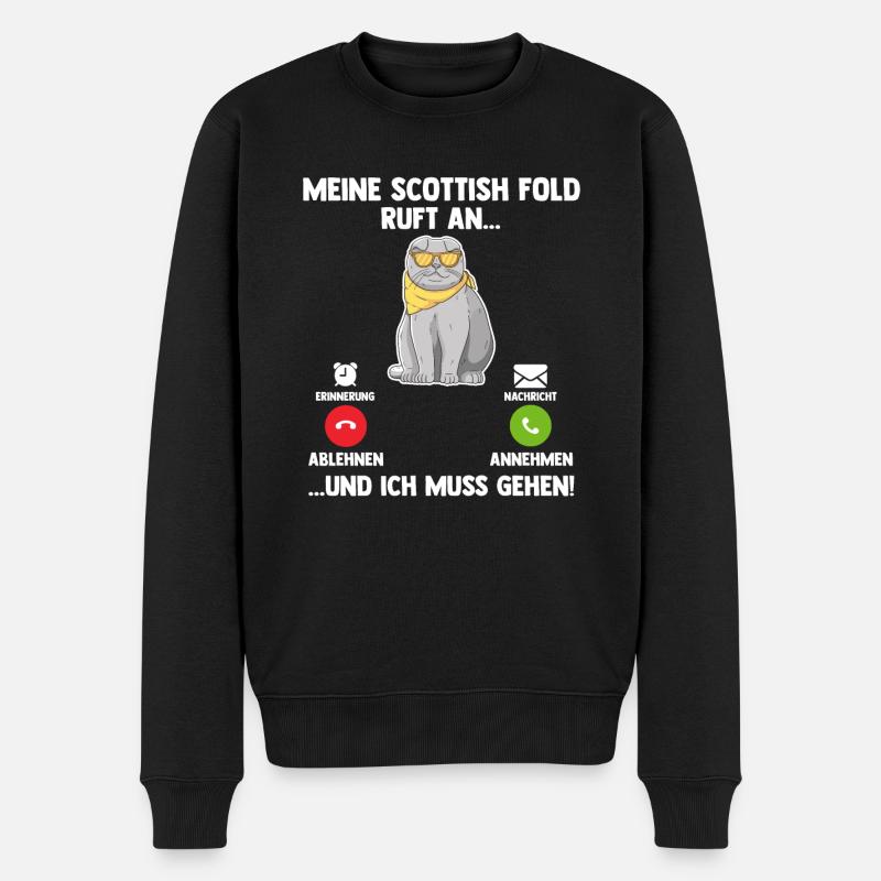 Scottish Fold Katze - Männer Premium Bio Pullover - Schwarz