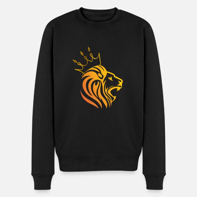 Goldener Löwe mit Krone Alphatier König Stark Cool - Männer Premium Bio Pullover - Schwarz