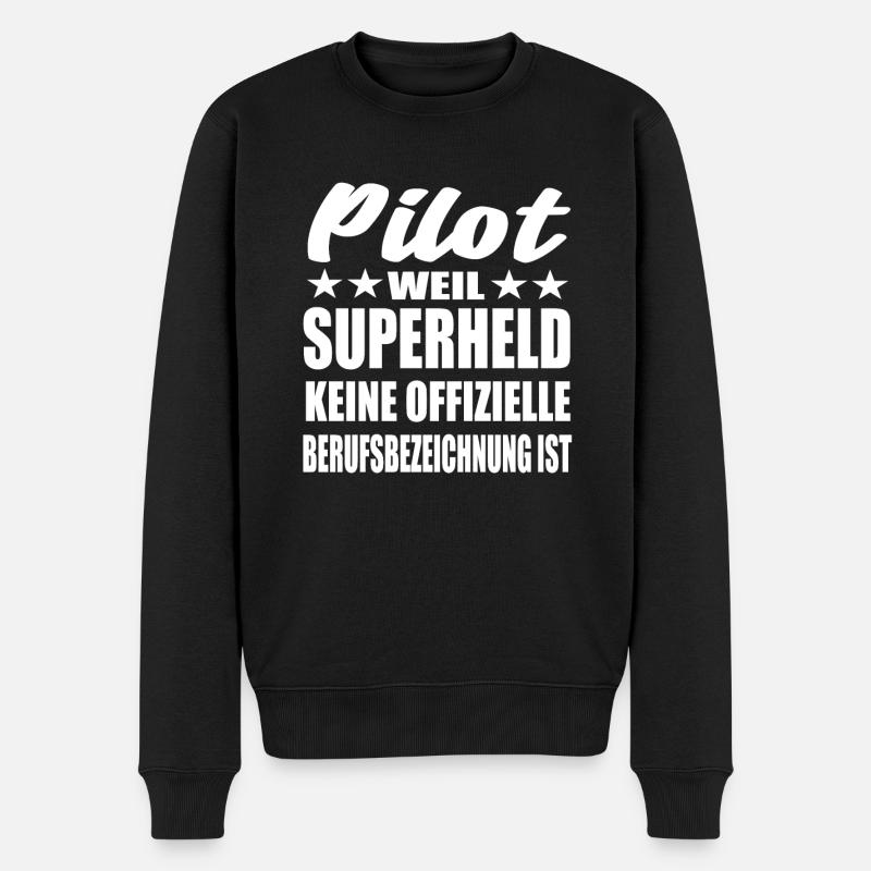 Pilot Superheld Spruch - Männer Premium Bio Pullover - Schwarz