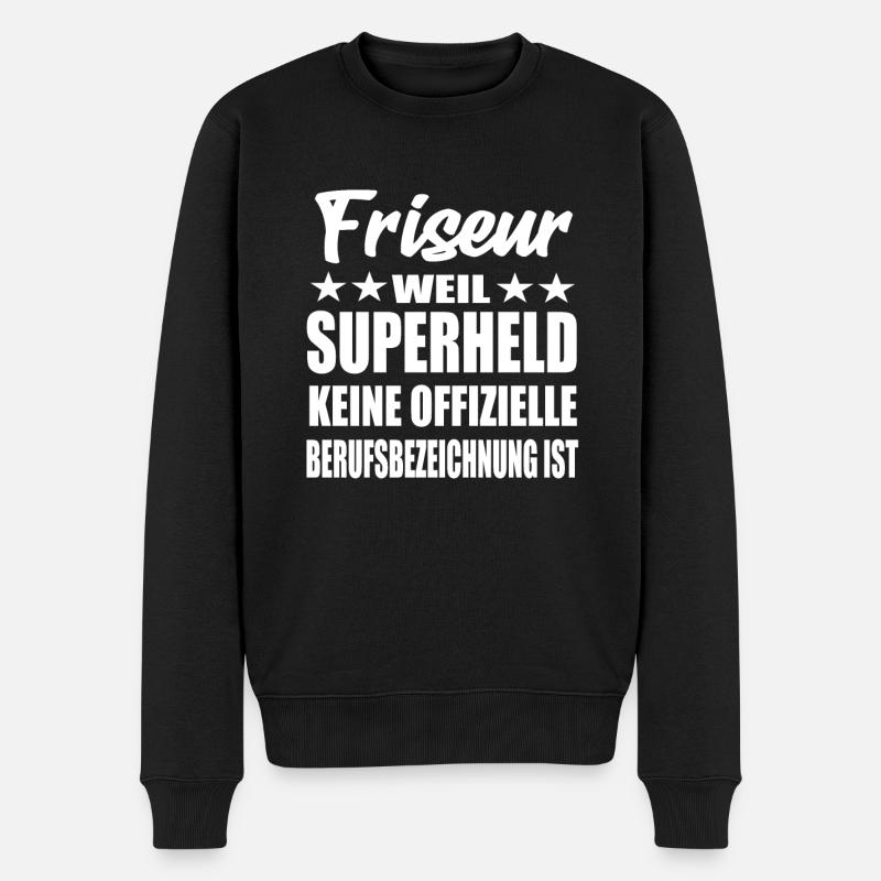 Friseur Superheld Spruch - Männer Premium Bio Pullover - Schwarz