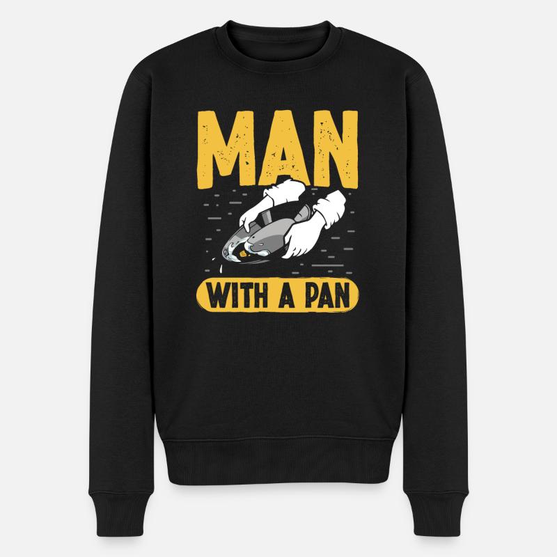 Man with a Pan - Männer Premium Bio Pullover - Schwarz