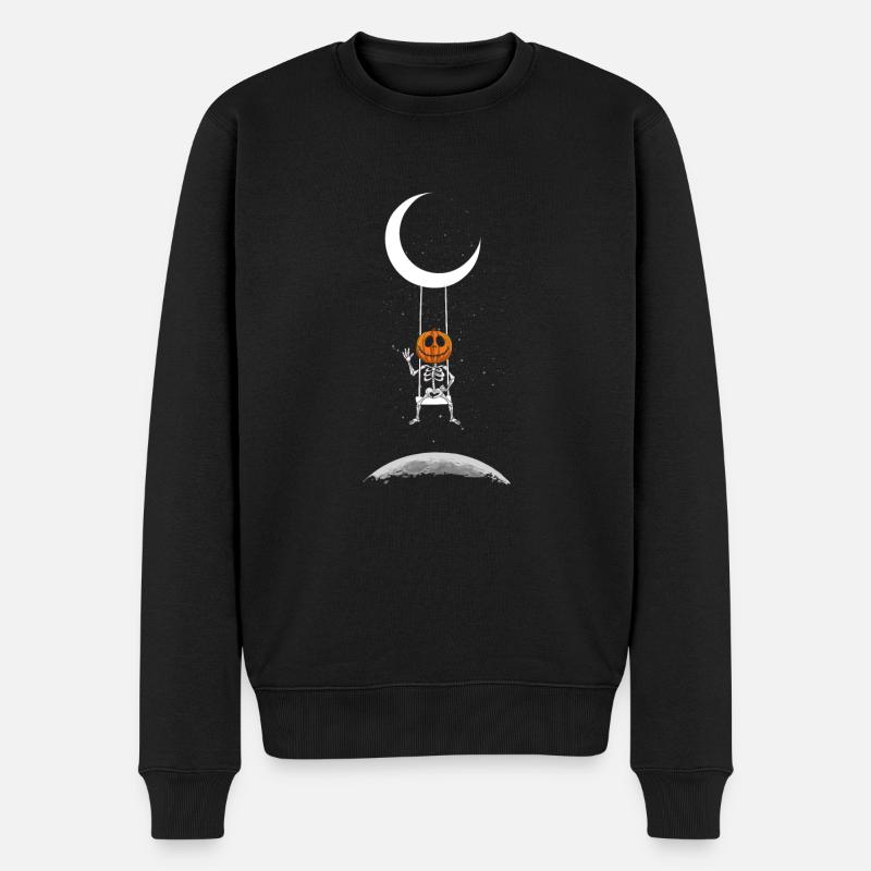 Kürbis Skelett auf Mond Schaukel Halloween Kostüm - Männer Premium Bio Pullover - Schwarz