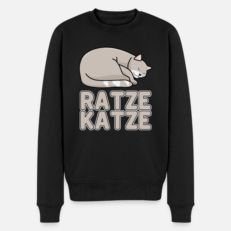 Hauskatze Müde Schlafende Ratze Katze - Männer Premium Bio Pullover - Schwarz