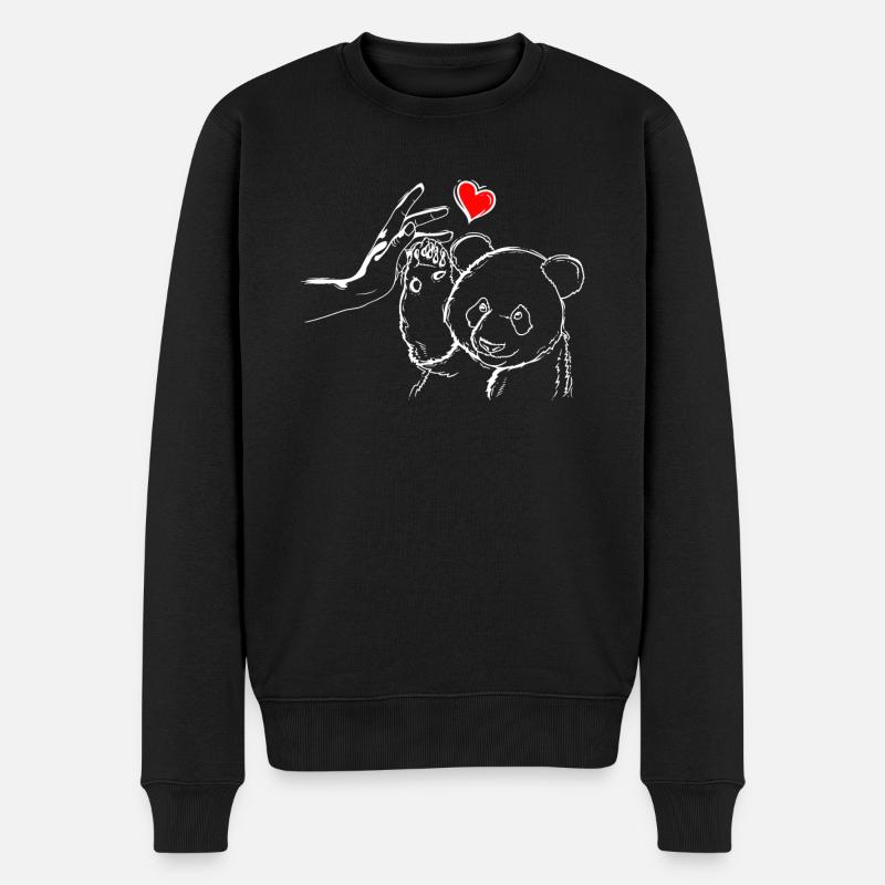 Panda Liebe Panda High Five - Männer Premium Bio Pullover - Schwarz