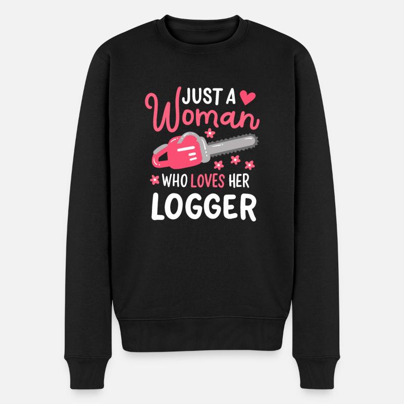 Nur eine Frau, die ihren Holzfäller liebt - Männer Premium Bio Pullover - Schwarz