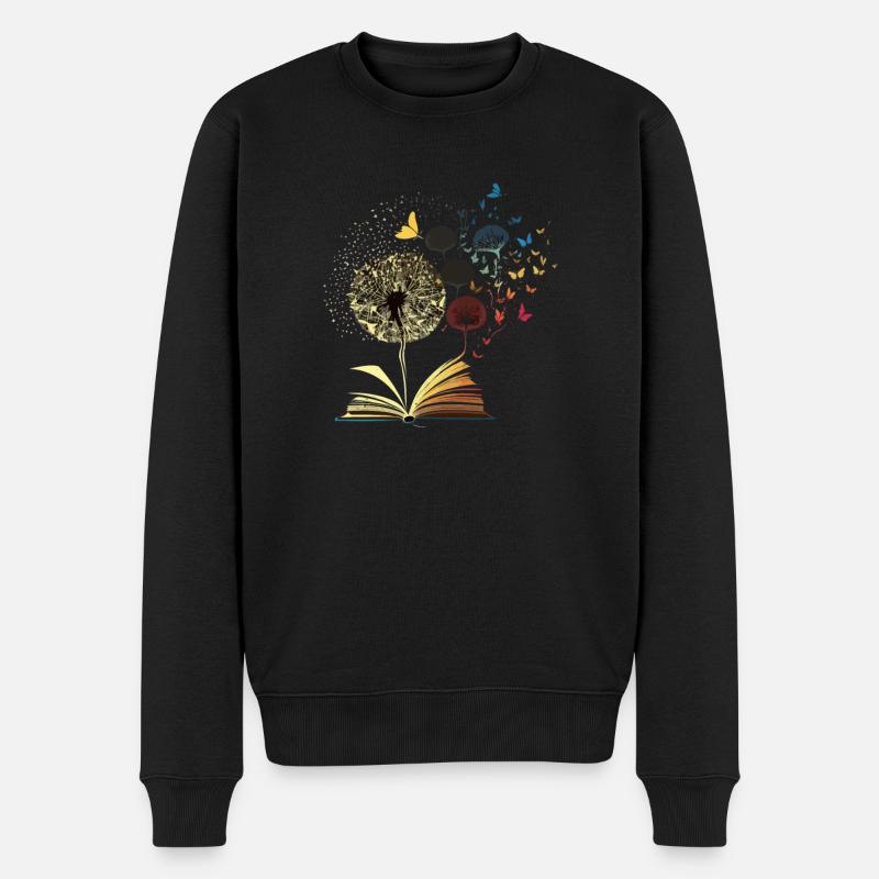 Löwenzahn Bücher Liebhaber Blume Bibliothekar Lesen Wortspiel - Männer Premium Bio Pullover - Schwarz