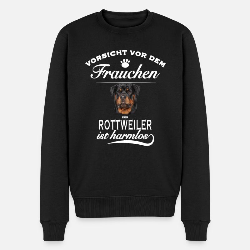 Vorsicht vor dem Frauchen - Rottweiler ist harmlos - Männer Premium Bio Pullover - Schwarz