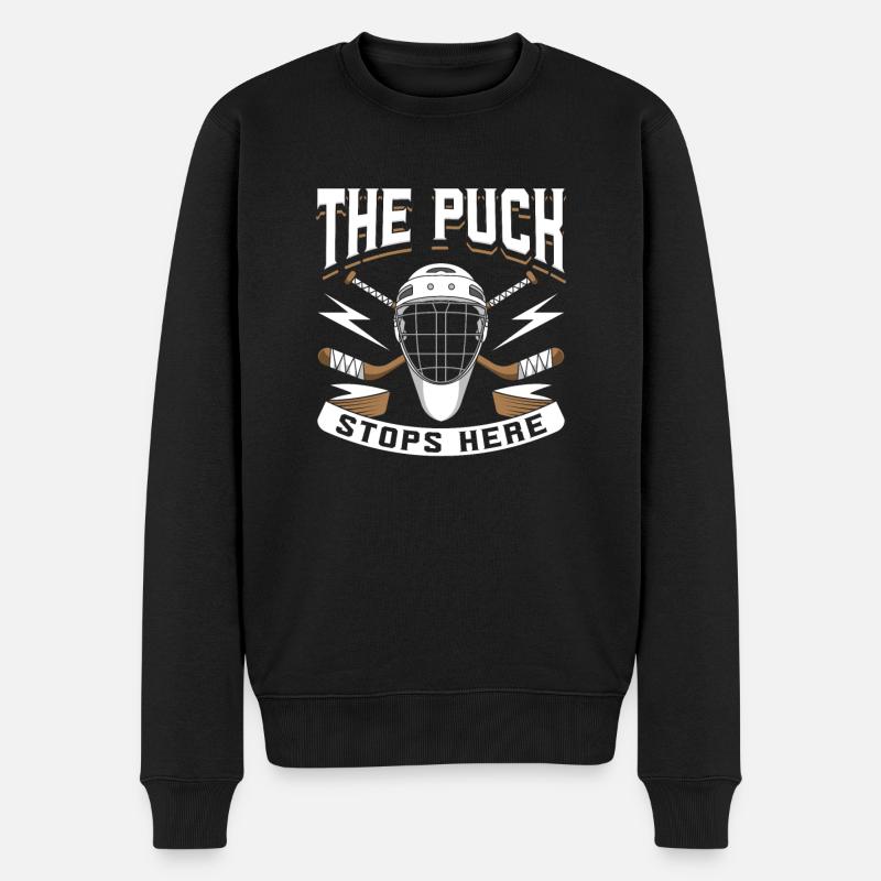 Der Puck bleibt hier stehen - Männer Premium Bio Pullover - Schwarz