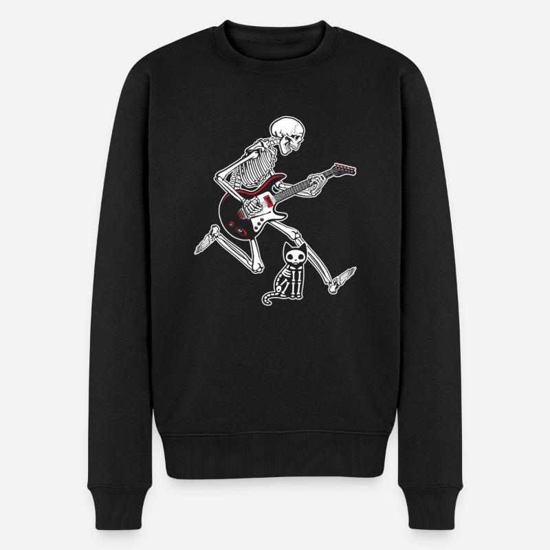 Squelette Guitare Cat Halloween - Pull Premium bio Homme - noir