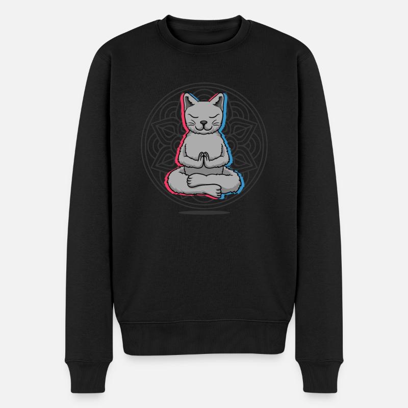 Namaste Katze Mandala Lotus Meditation Katze - Männer Premium Bio Pullover - Schwarz