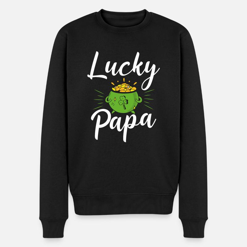 Glücklicher Papa - Männer Premium Bio Pullover - Schwarz