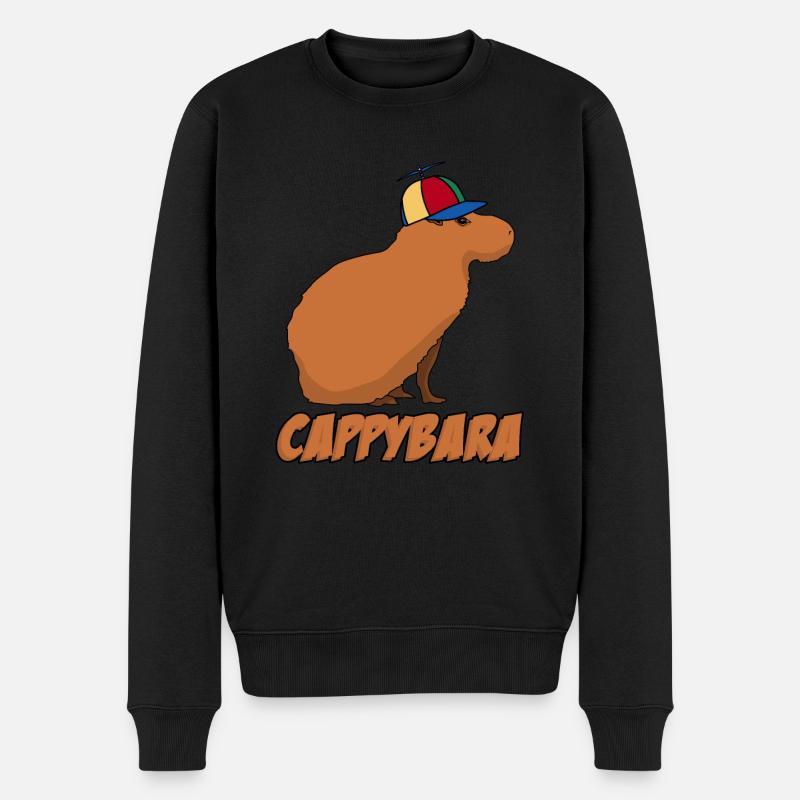 Capybara mit Cappy Capybaras - Männer Premium Bio Pullover - Schwarz