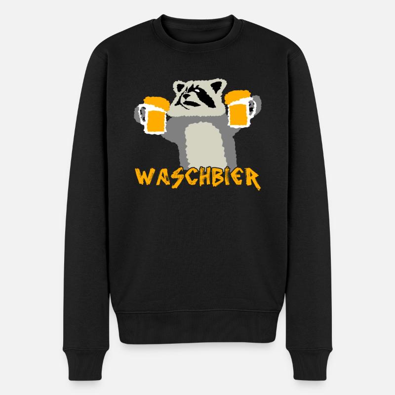Waschbär mit Bier - Männer Premium Bio Pullover - Schwarz