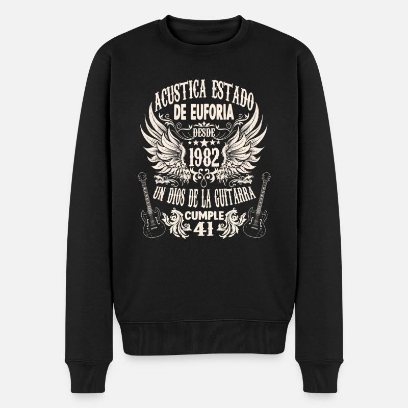 guitarists birthday saying 1982 vintage 41 - Männer Premium Bio Pullover - Schwarz