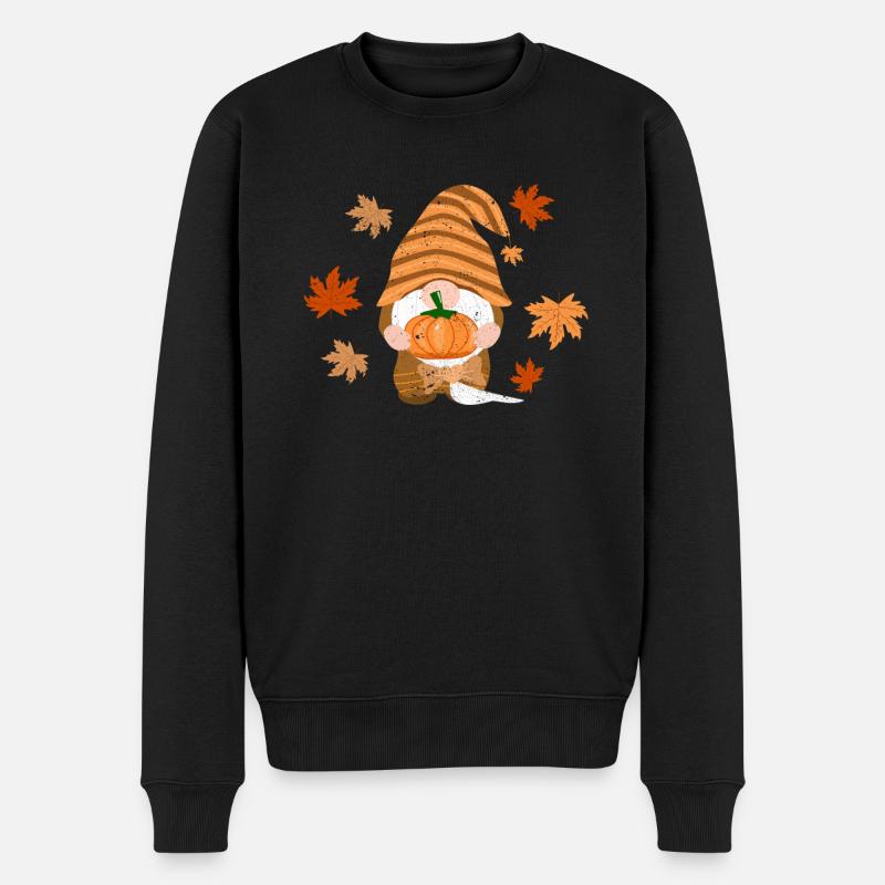 Gnome Herbst Blätter Herbst Liebhaber Niedlich - Männer Premium Bio Pullover - Schwarz