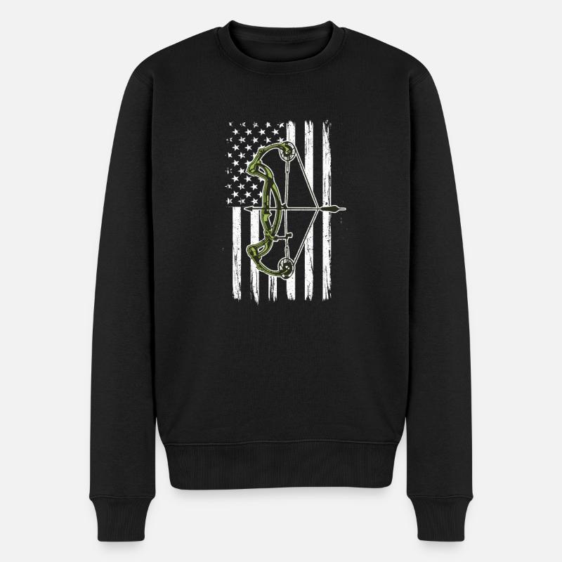 Bogenschütze Hirschjagd Amerikanische Flagge Bogen - Männer Premium Bio Pullover - Schwarz