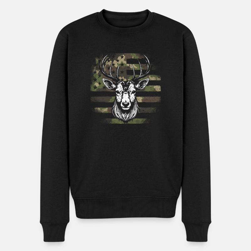 Hirschjagd Tarnflagge Tarnbock Elch Amerikanischer - Männer Premium Bio Pullover - Schwarz