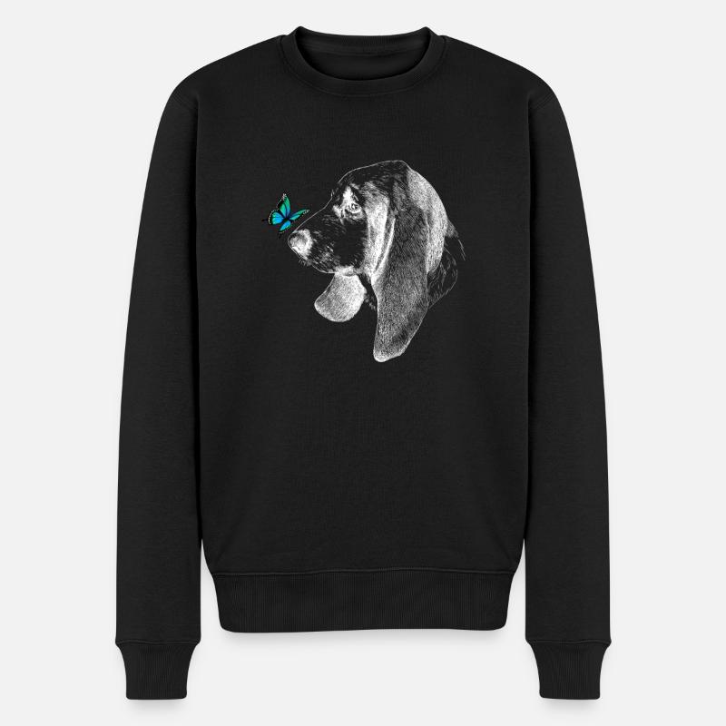 Basset Hound mit Schmetterling - Männer Premium Bio Pullover - Schwarz