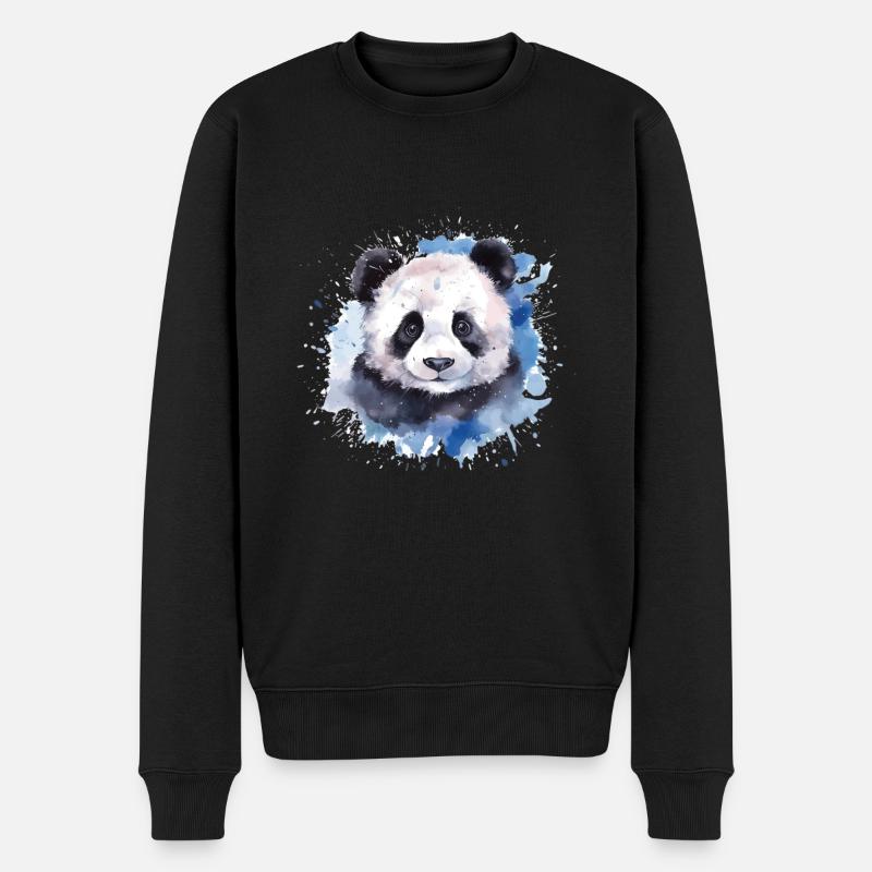 Panda Aquarell Porträt - Männer Premium Bio Pullover - Schwarz