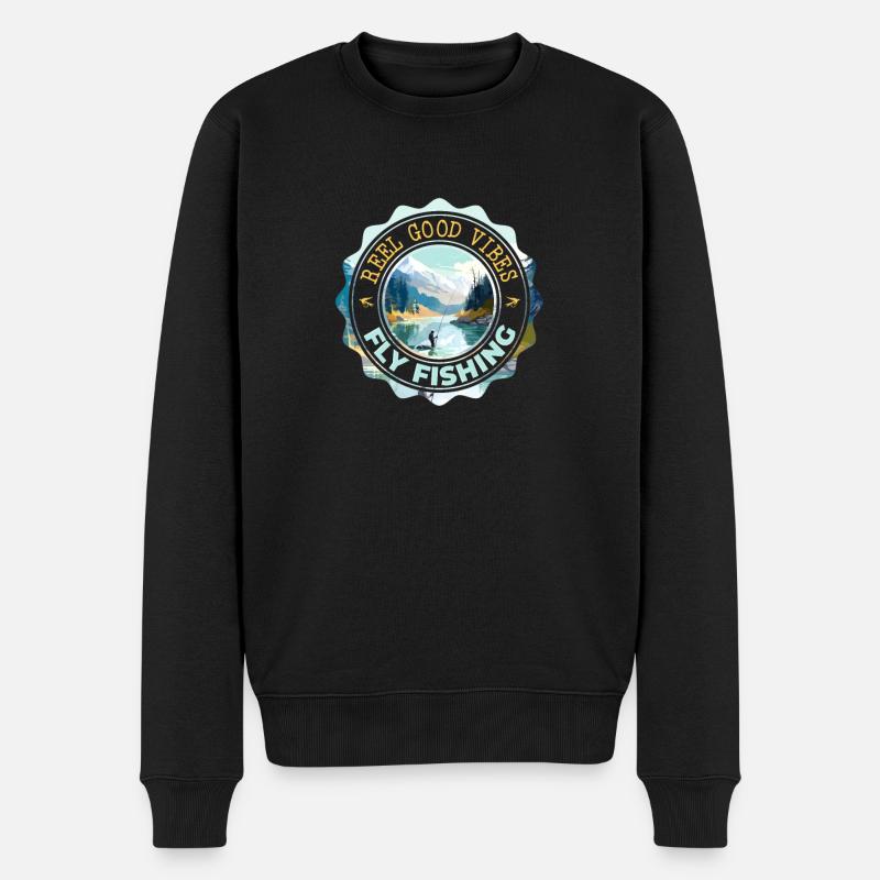 Fly Fisherman in Crystal Clear Mountain Lake - Männer Premium Bio Pullover - Schwarz