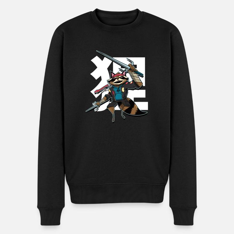 Samurai-Waschbär - Männer Premium Bio Pullover - Schwarz