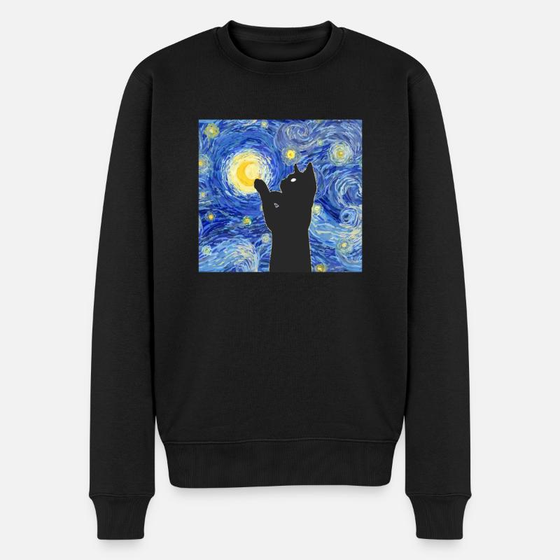 Van Gogh Painting Black Cat - Männer Premium Bio Pullover - Schwarz