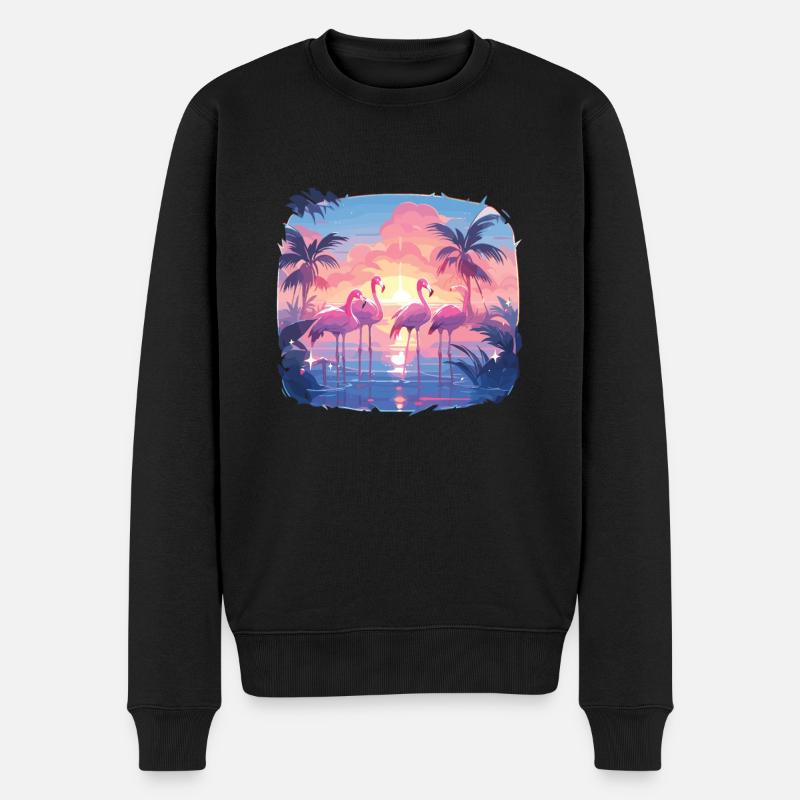 Flamingos Flamingo Party Flamingo Palmen - Männer Premium Bio Pullover - Schwarz