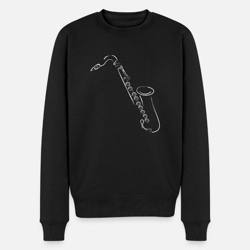 Saxophone Silhouette Dessin Jazz - Pull Premium bio Homme - noir