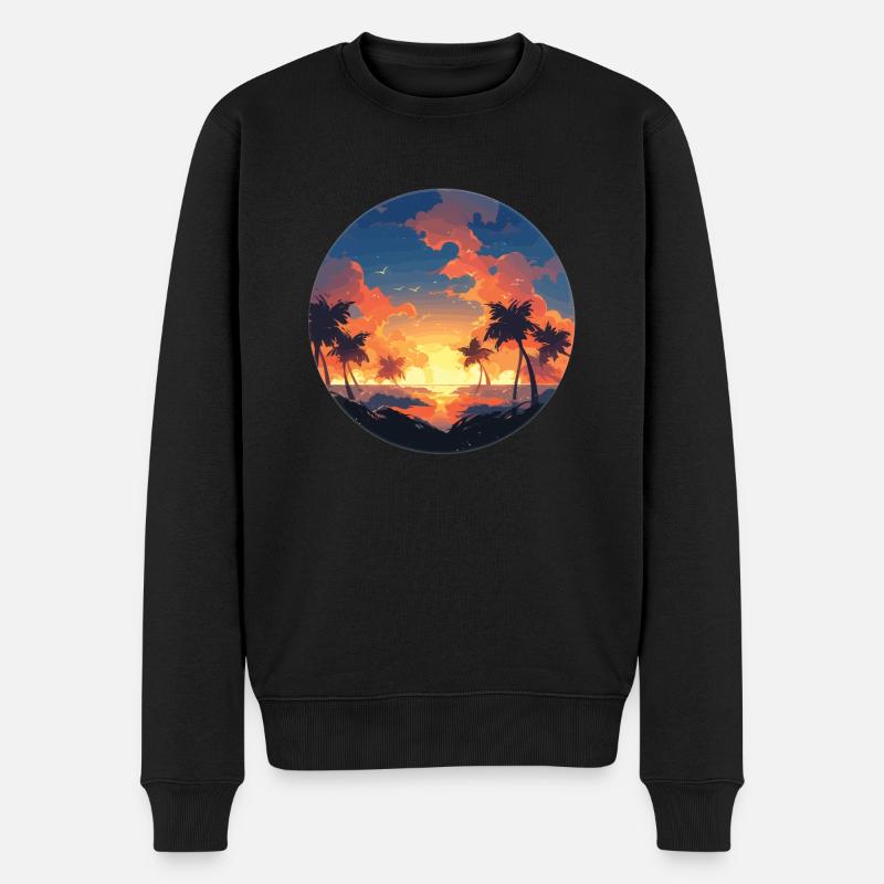 Coucher de soleil sur les palmiers - Pull Premium bio Homme - noir