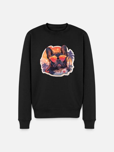 Französiche Bulldogge Palmen Strand Urlaub - Männer Premium Bio Pullover - Schwarz