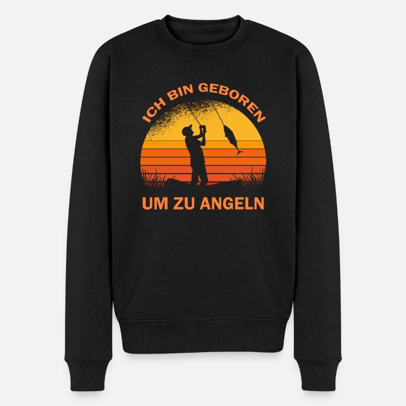 Ich bin Geboren um zu Angeln Angler Sprüche - Männer Premium Bio Pullover - Schwarz