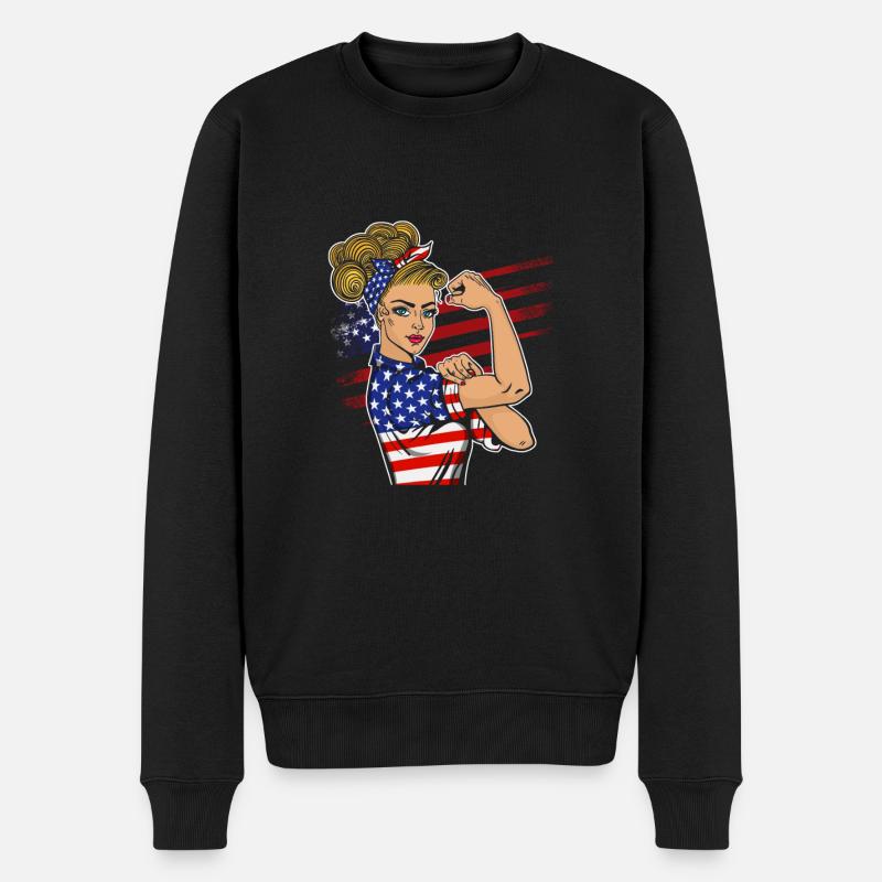 4. Juli Starke Frau Amerika - Männer Premium Bio Pullover - Schwarz