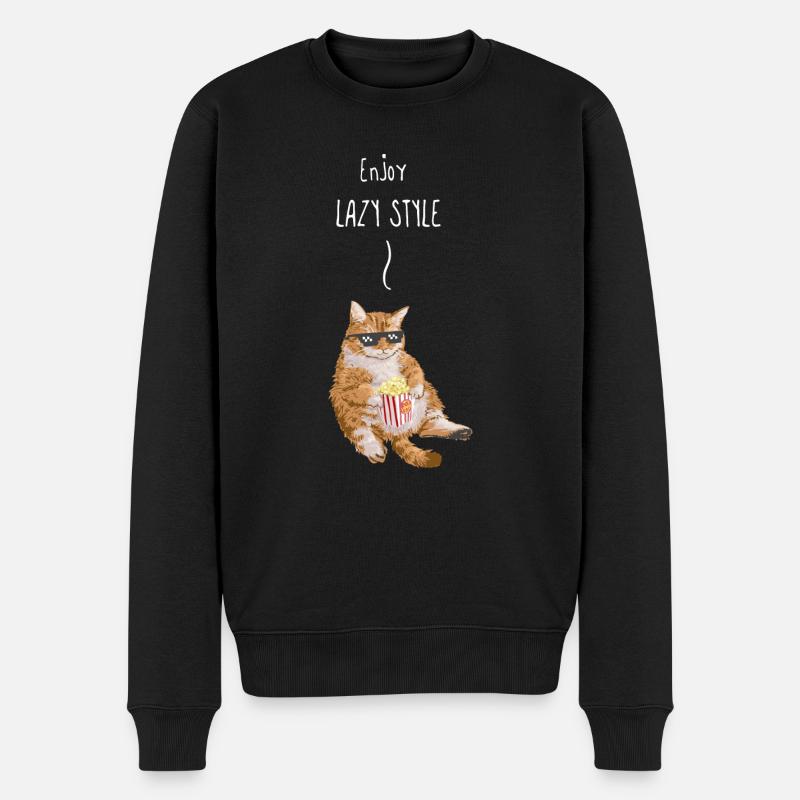 Fette Katze, die Popcorn isst - Männer Premium Bio Pullover - Schwarz