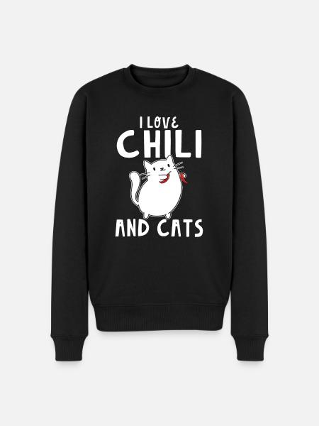 Cute I Love Chili And Cats Spicy Food Lover Pepper - Men's Premium Organic Jumper - black