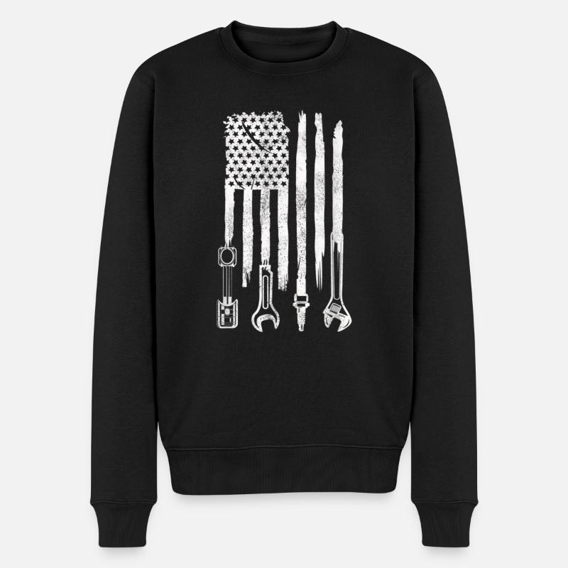 Amerikanische Flagge Mechaniker Werkzeuge Autobefestigung Essentials - Männer Premium Bio Pullover - Schwarz