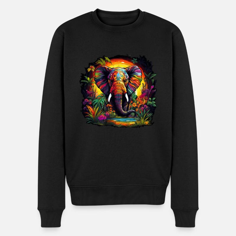 Éléphants dans la jungle - Pull Premium bio Homme - noir