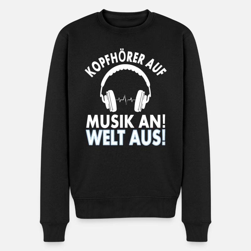 Musikfan Musik hören Kopfhörer Musiker Geschenk - Männer Premium Bio Pullover - Schwarz