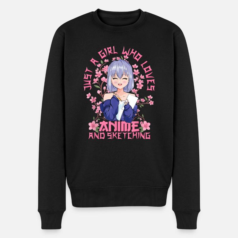 Anime Und Sketching Girl - Kitschy Sakura Cherry - Männer Premium Bio Pullover - Schwarz