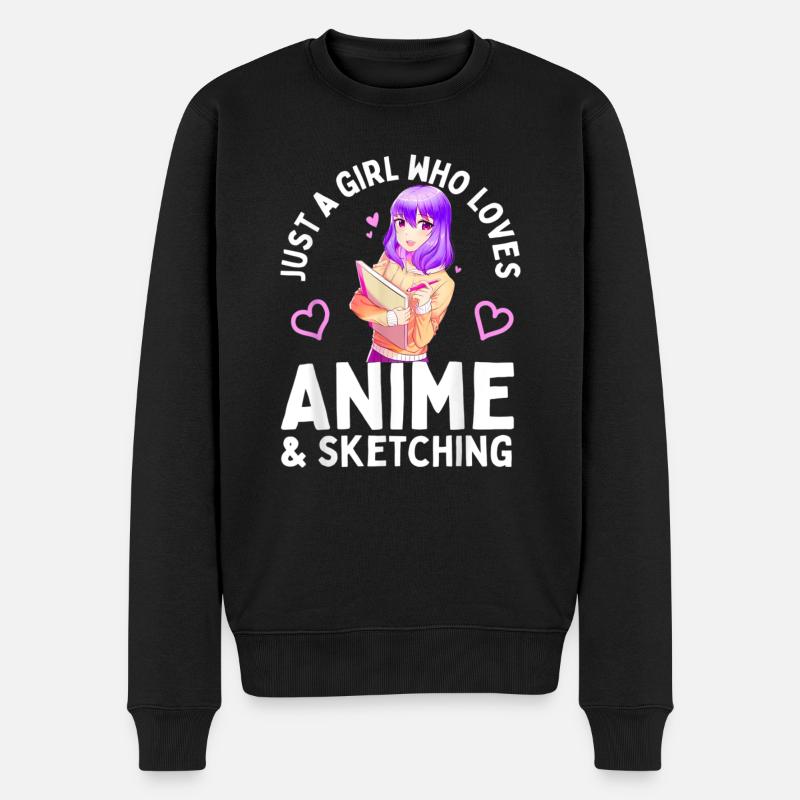 Anime und Skizzieren Nur ein Mädchen, das Anime liebt - Männer Premium Bio Pullover - Schwarz