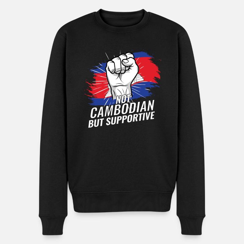 Not Cambodian But Supportive Cambodia Flag - Männer Premium Bio Pullover - Schwarz