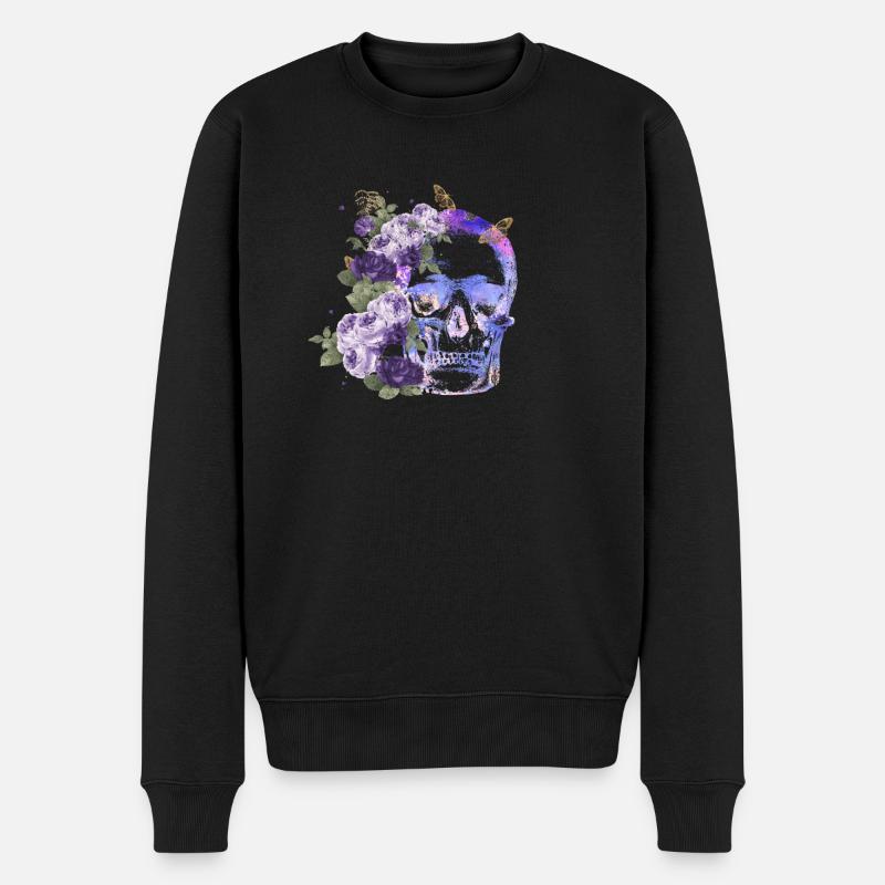 Floraler Totenkopf Halloween Schmetterling Blumen - Männer Premium Bio Pullover - Schwarz