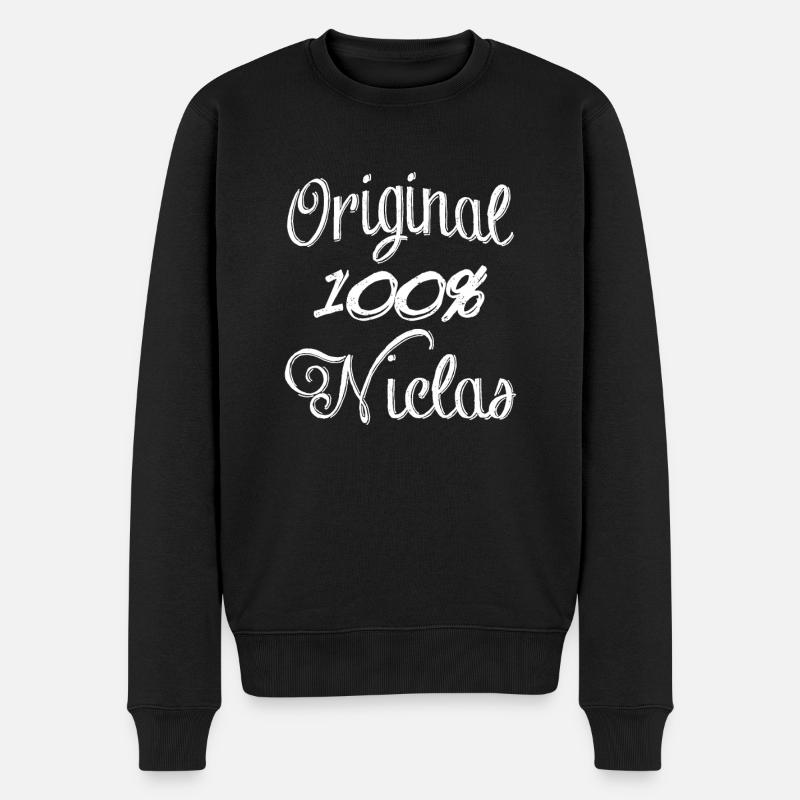 Original 100% Niclas - Männer Premium Bio Pullover - Schwarz