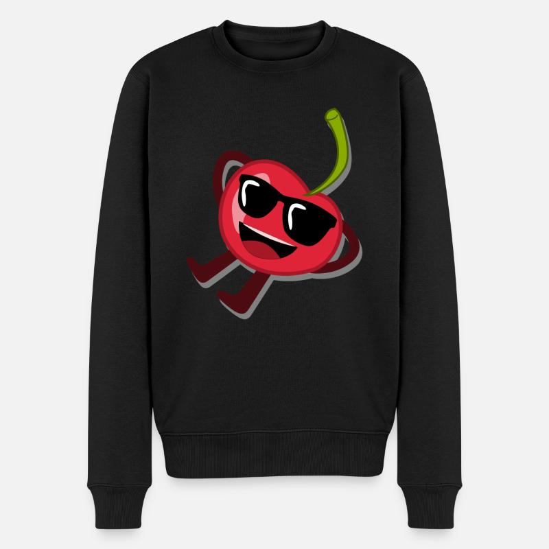 Kirsche mit Sonnenbrille Kirschen - Männer Premium Bio Pullover - Schwarz