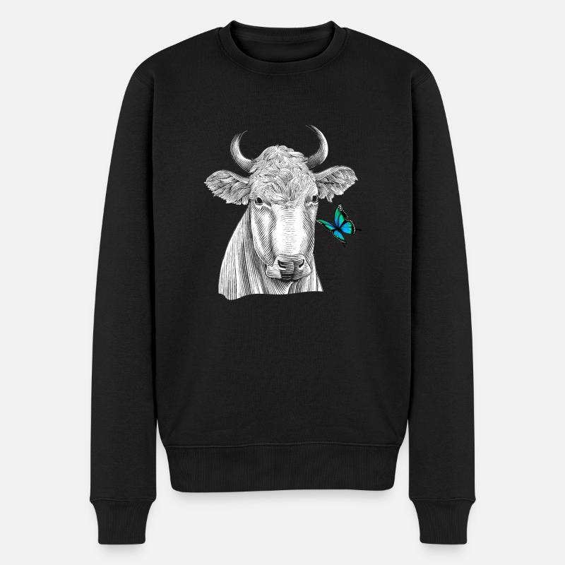Vache avec papillon - Pull Premium bio Homme - noir