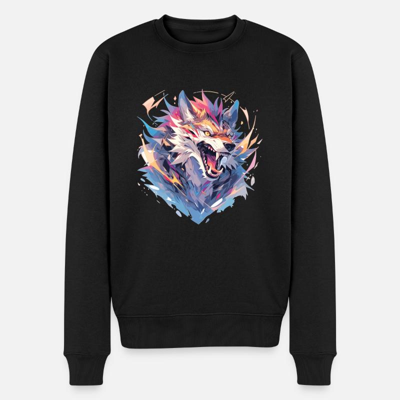 Wolf Polygon - Männer Premium Bio Pullover - Schwarz